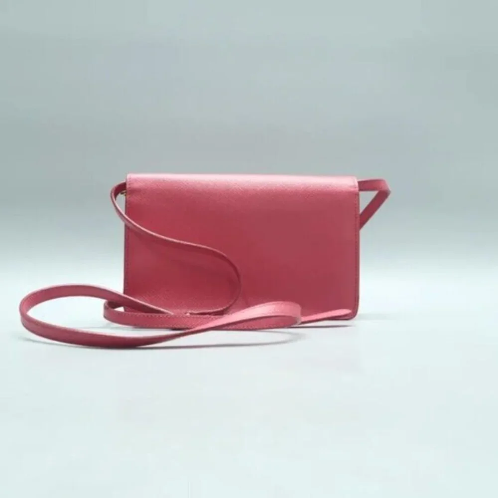 PRADA Saffiano Pink Bow Leather Shoulder Bag 390-082825 - Picture 2 of 13